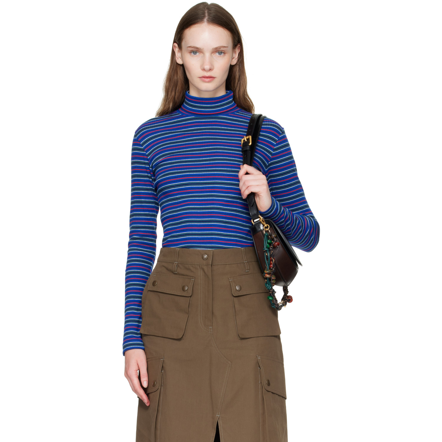 Dries Van Noten Blue Ribbed Cotton Turtleneck