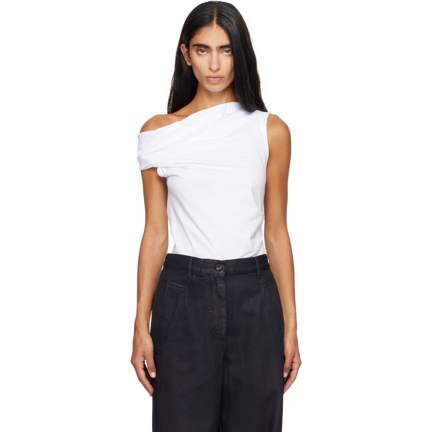 Dries Van Noten White Off-Shoulder Jersey Top