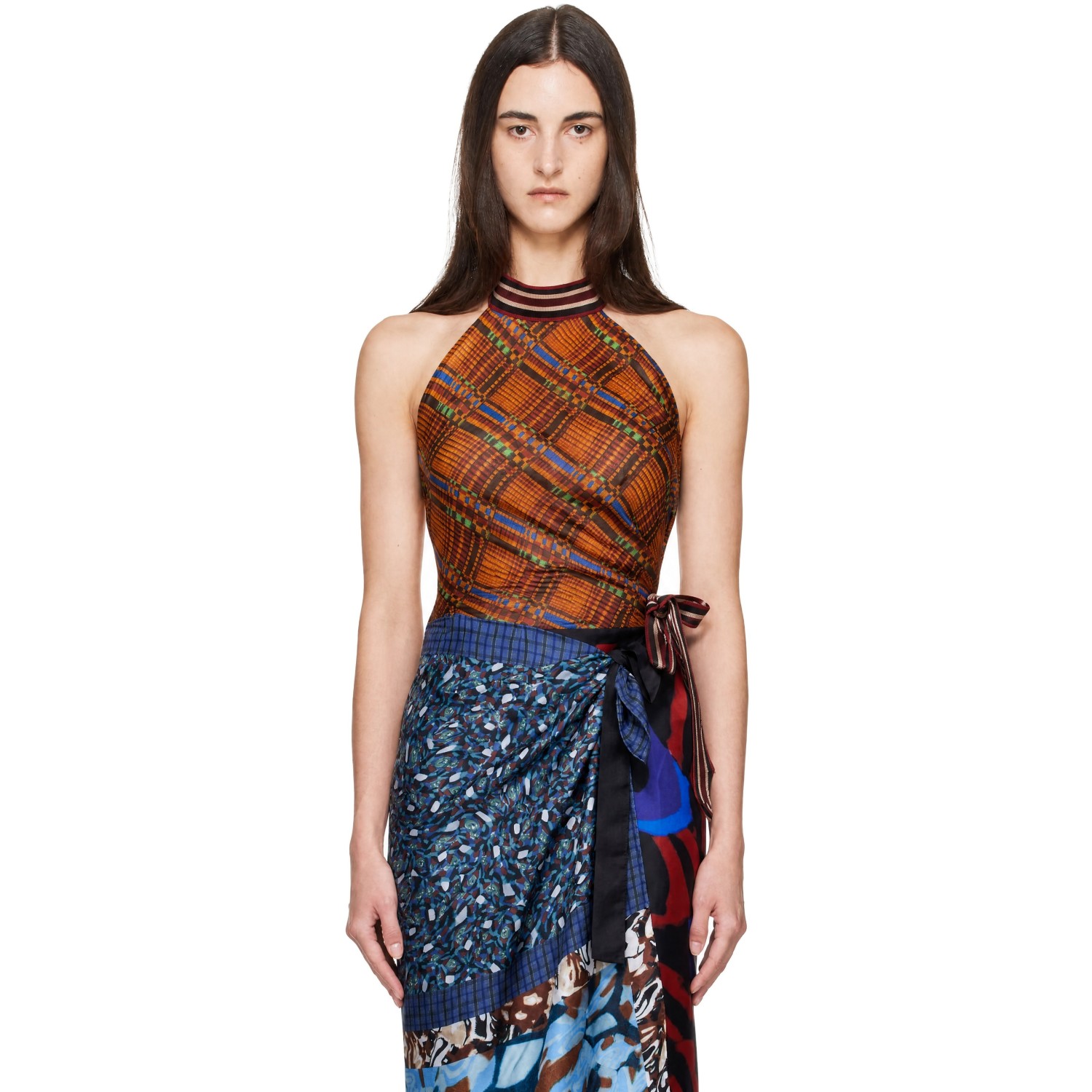 Dries Van Noten Orange Jacquard Wrap Top