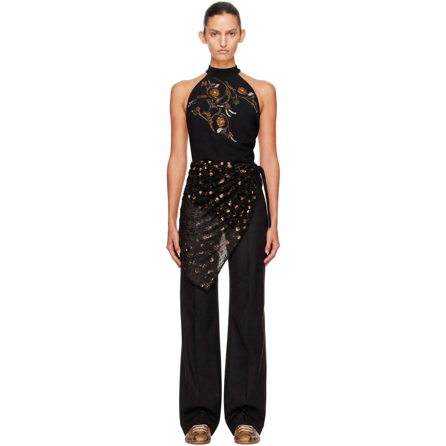 Dries Van Noten Black Sequinned Wrap Halter Blouse