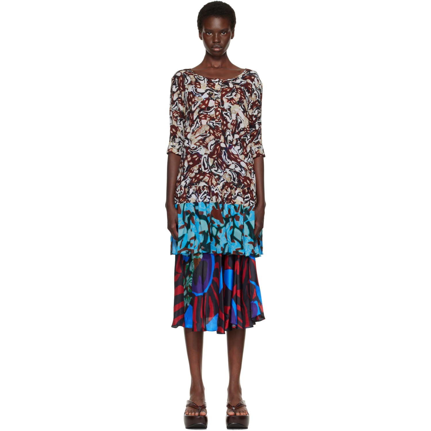 Dries Van Noten Brown & Blue Peplum Top