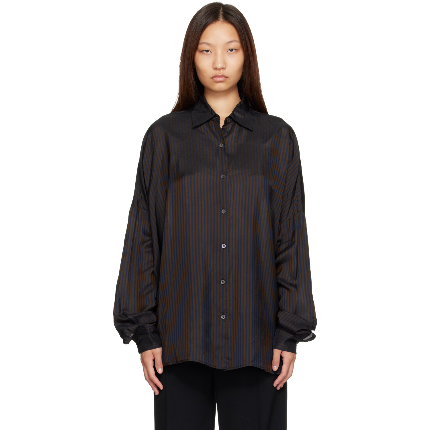 Dries Van Noten Brown Cupro Cocoon Shirt