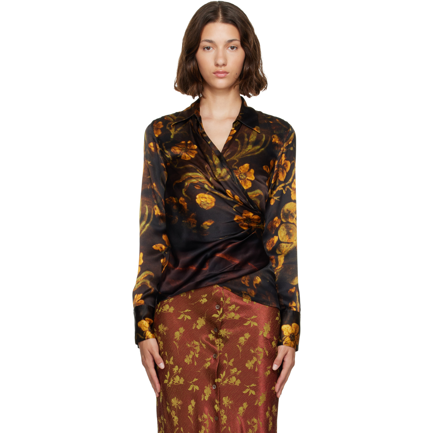 Dries Van Noten Black Satin Shirt
