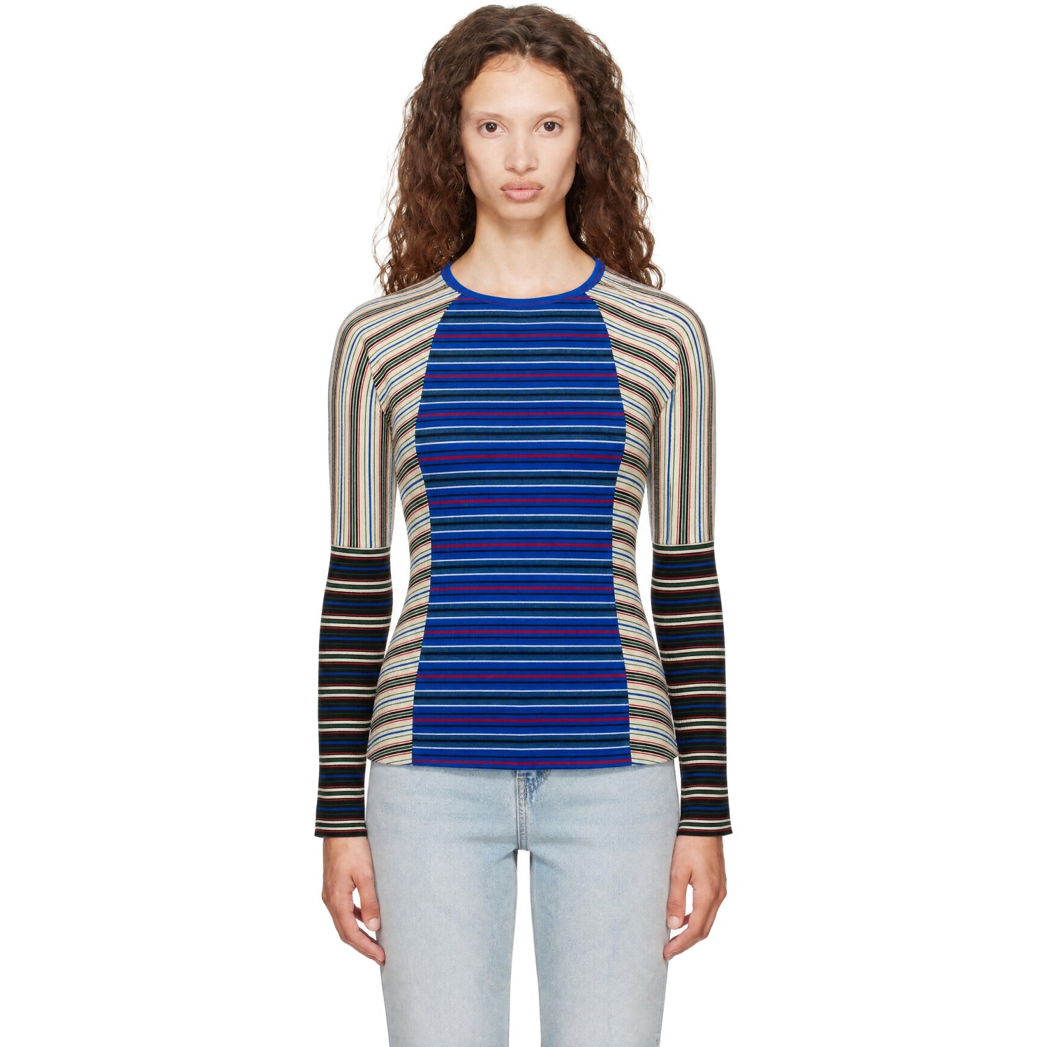 Dries Van Noten Blue Ribbed Cotton Top