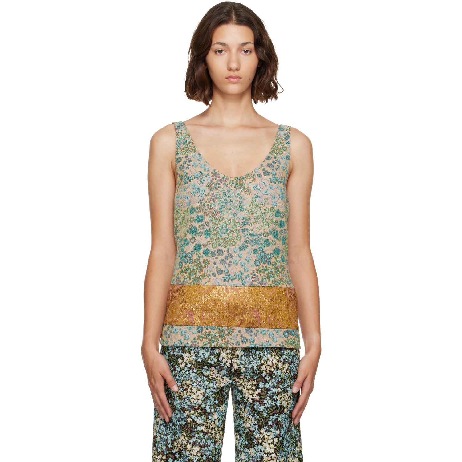 Dries Van Noten Beige & Blue Floral Top