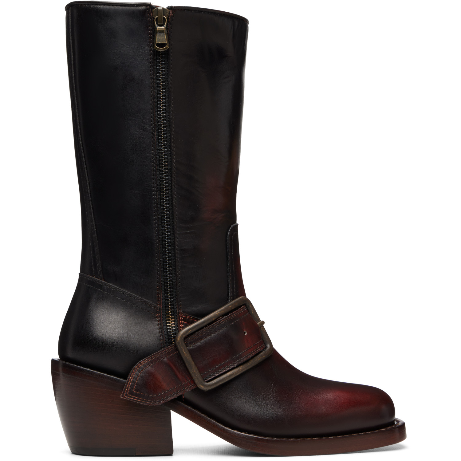 Dries Van Noten Black & Red Buckled Leather Boots