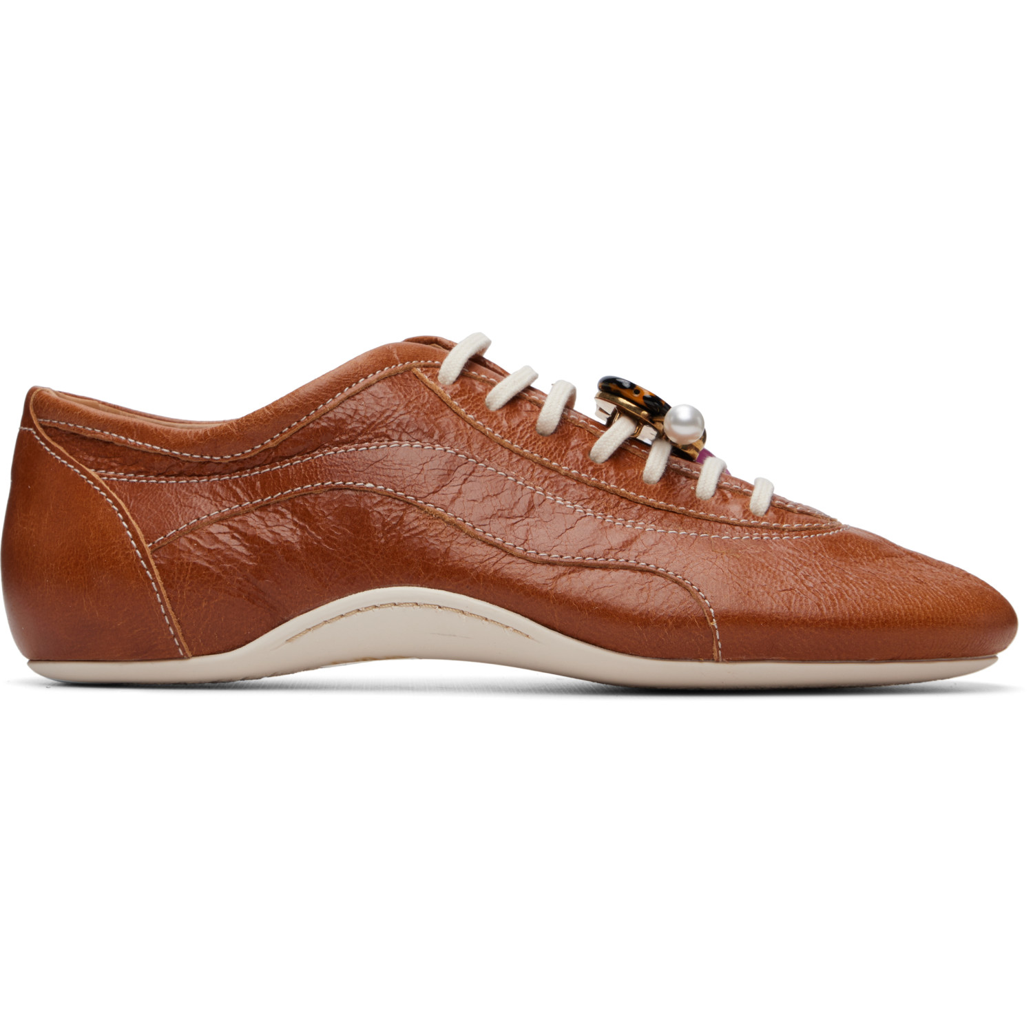 Dries Van Noten Brown Leather Ballerina Sneakers