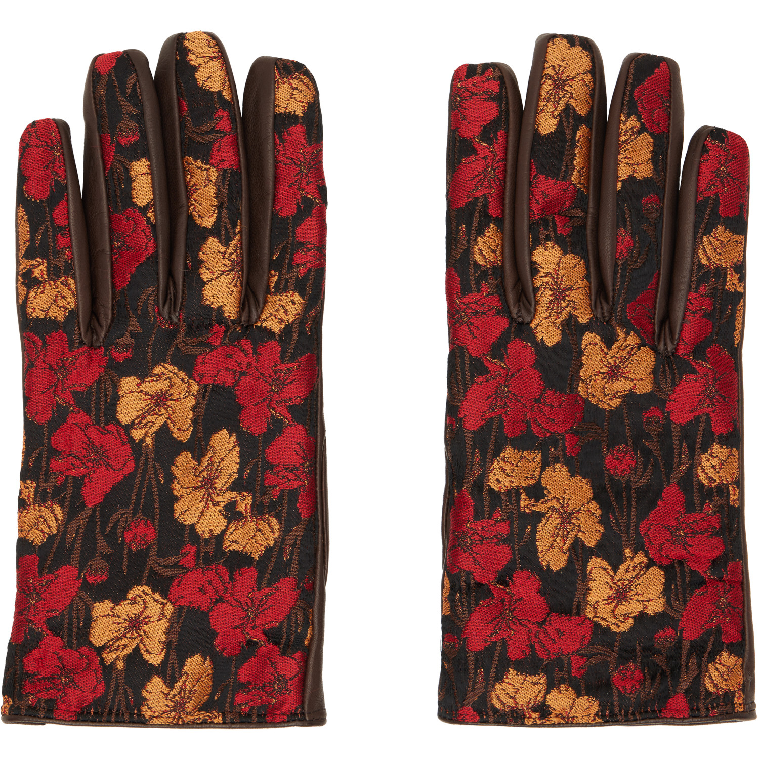 Dries Van Noten Red & Brown Jacquard Gloves