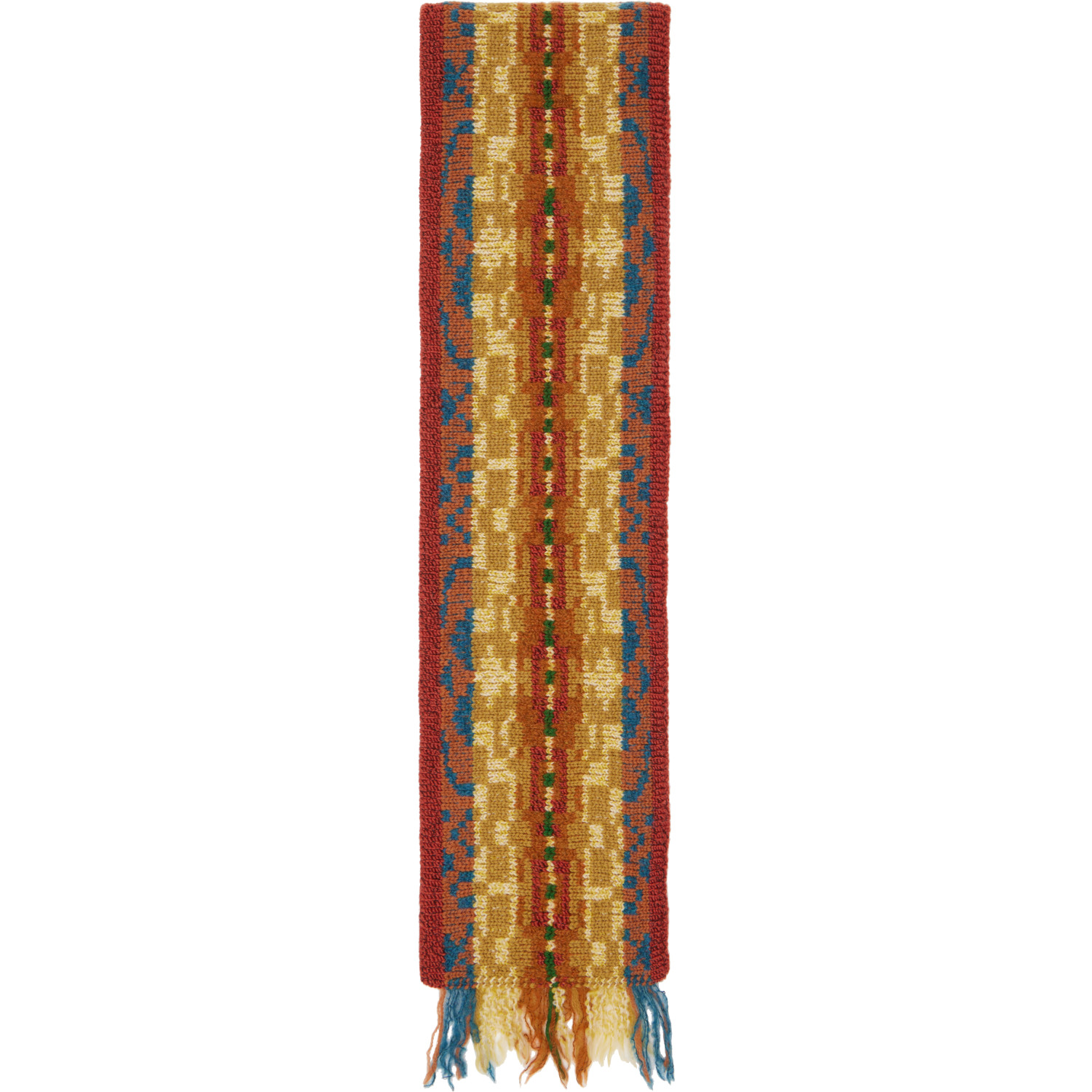 Dries Van Noten Orange Jacquard Wool Scarf