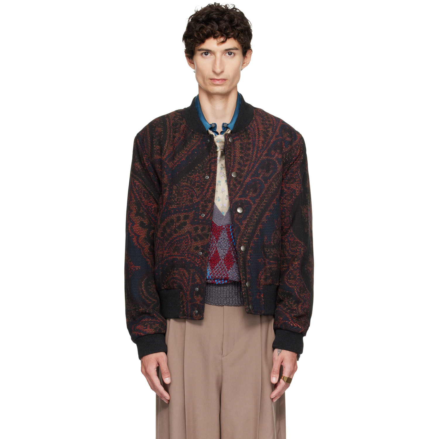 Dries Van Noten Navy Wool Bomber Jacket