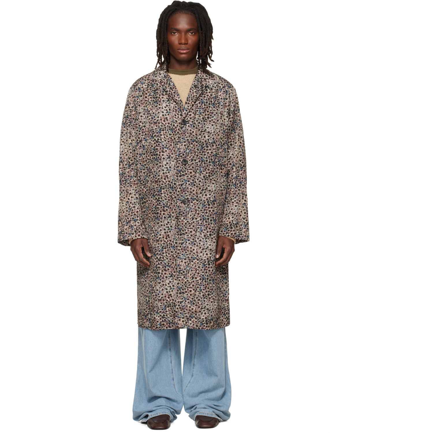 Dries Van Noten Gray Printed Coat