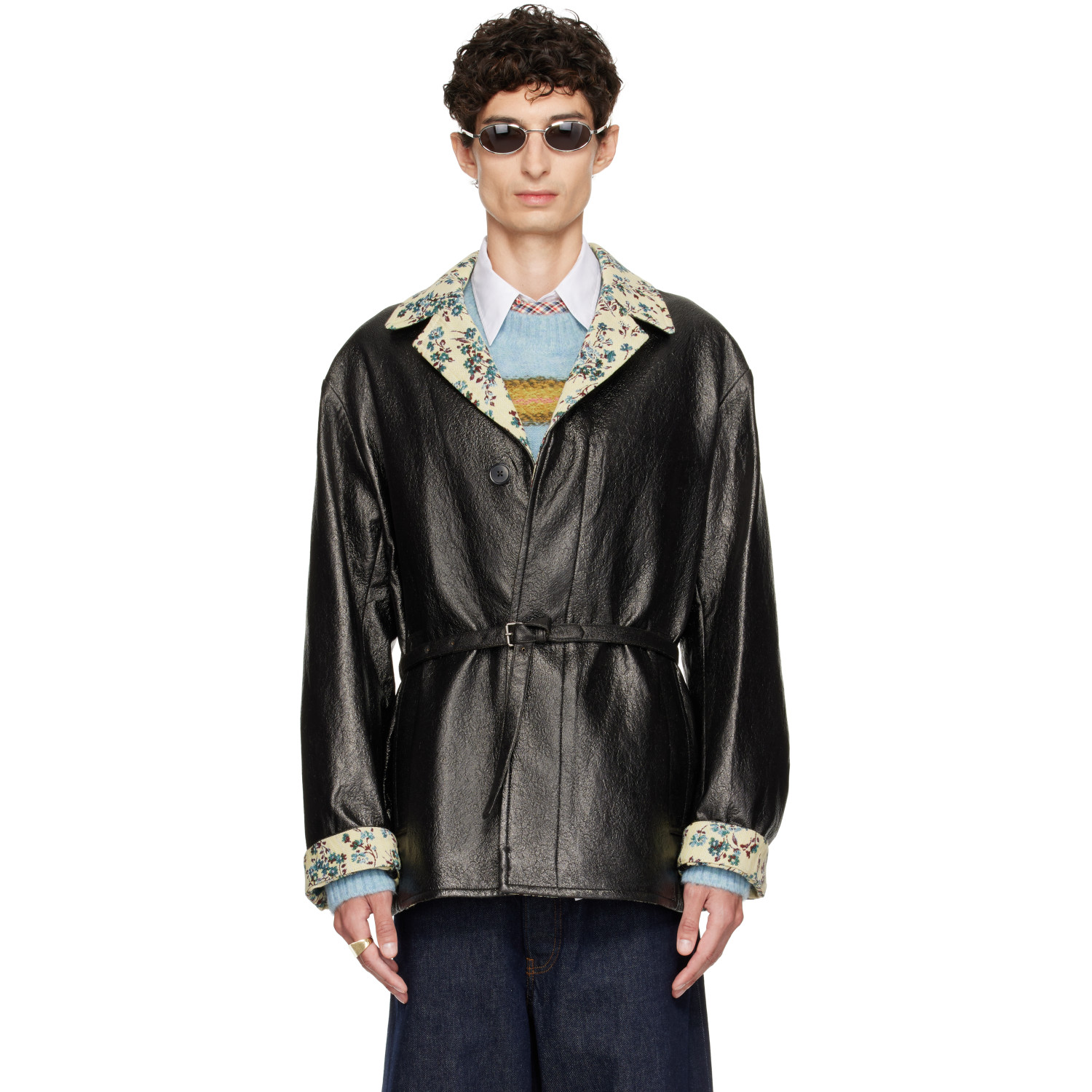 Dries Van Noten Black Coated Belted Jacket