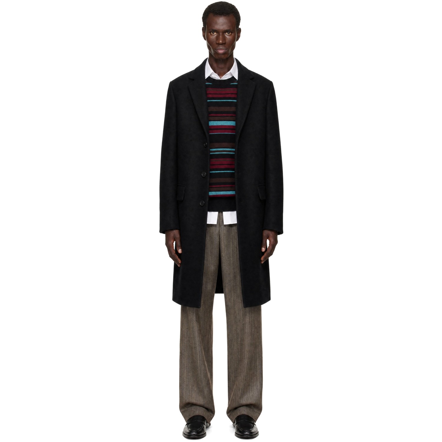 Dries Van Noten Black Single-Breasted Wool Coat