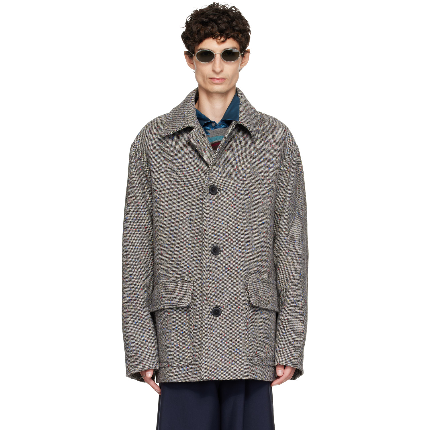 Dries Van Noten Black & Gray Wool Tweed Jacket
