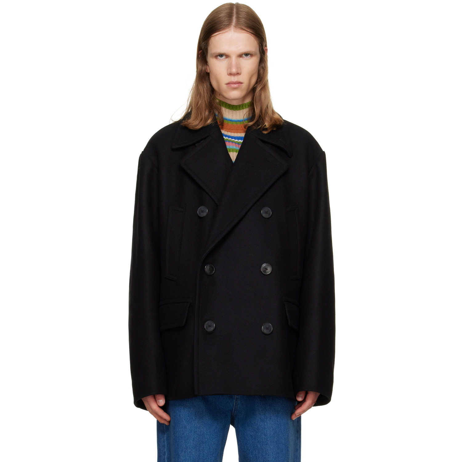 Dries Van Noten Black Double-Breasted Coat