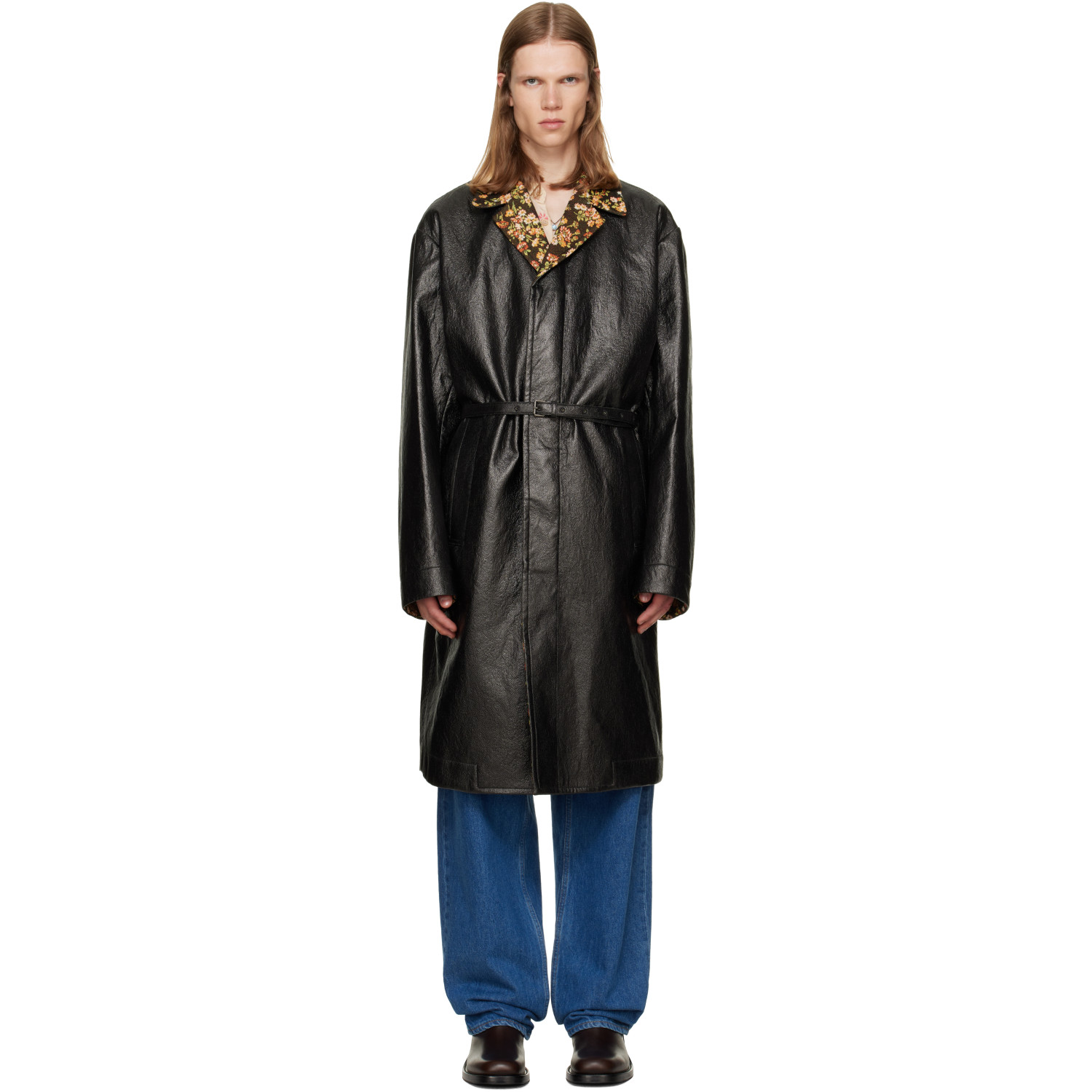 Dries Van Noten Black Floral Collar Coat