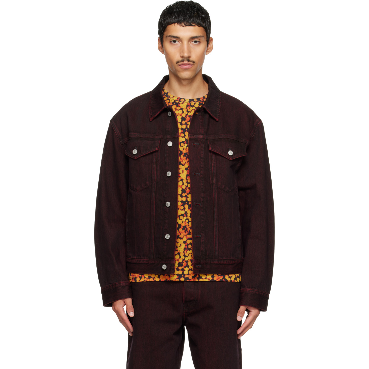 Dries Van Noten Burgundy Faded Denim Jacket
