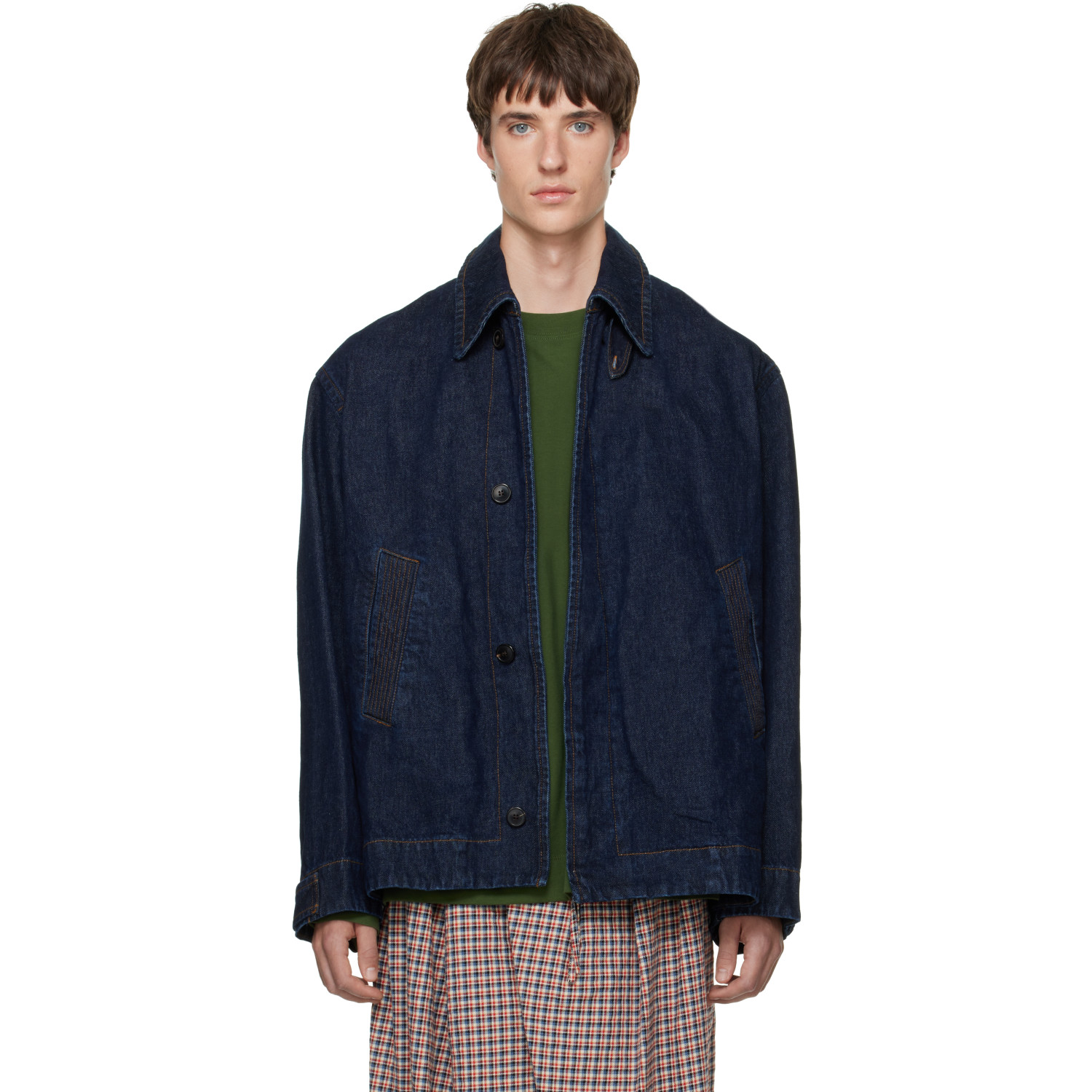 Dries Van Noten Navy Buttoned Denim Jacket