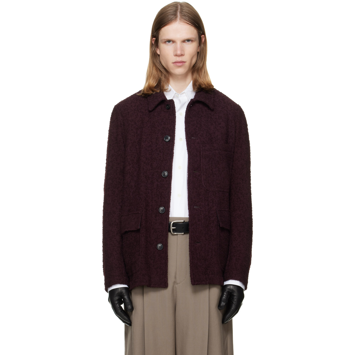 Dries Van Noten Burgundy Wool Bouclé Jacket