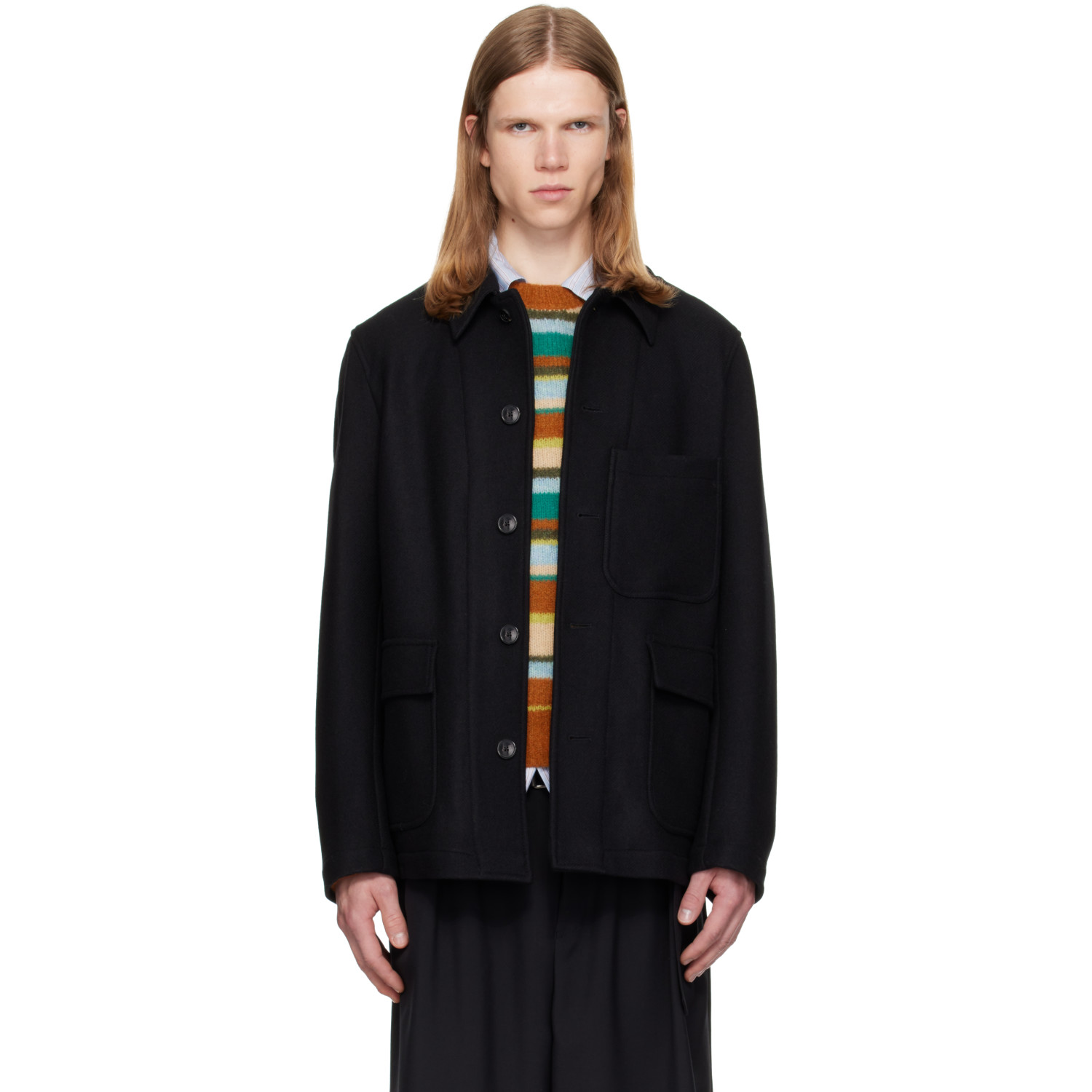 Dries Van Noten Black Wool Melton Jacket