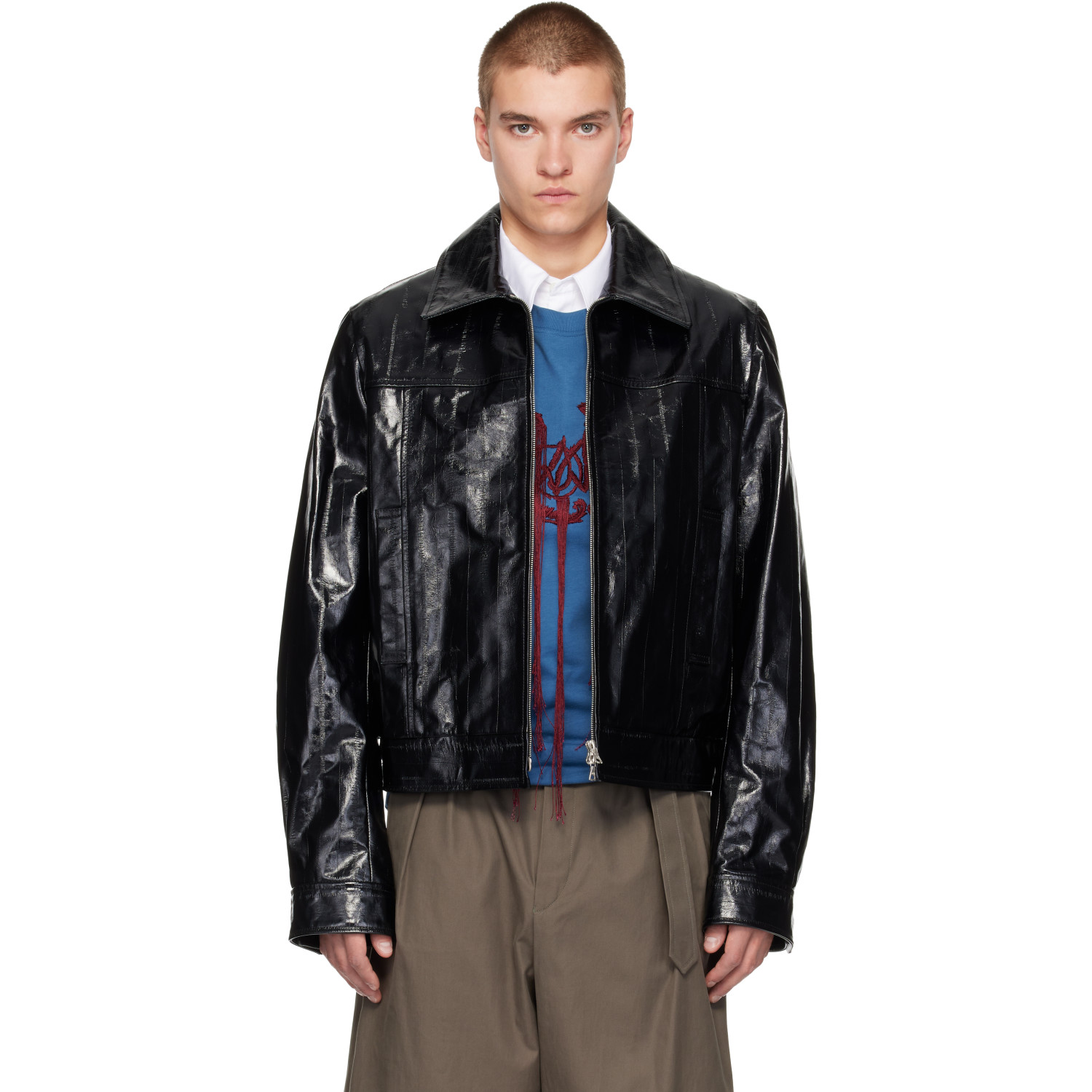 Dries Van Noten Black Polished Leather Jacket