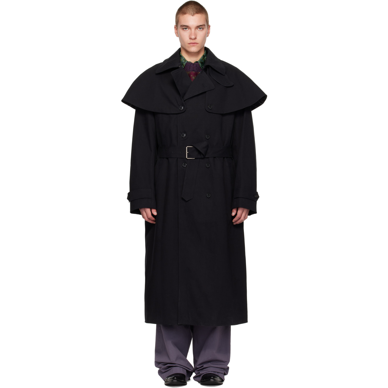 Dries Van Noten Black Cape Trench Coat