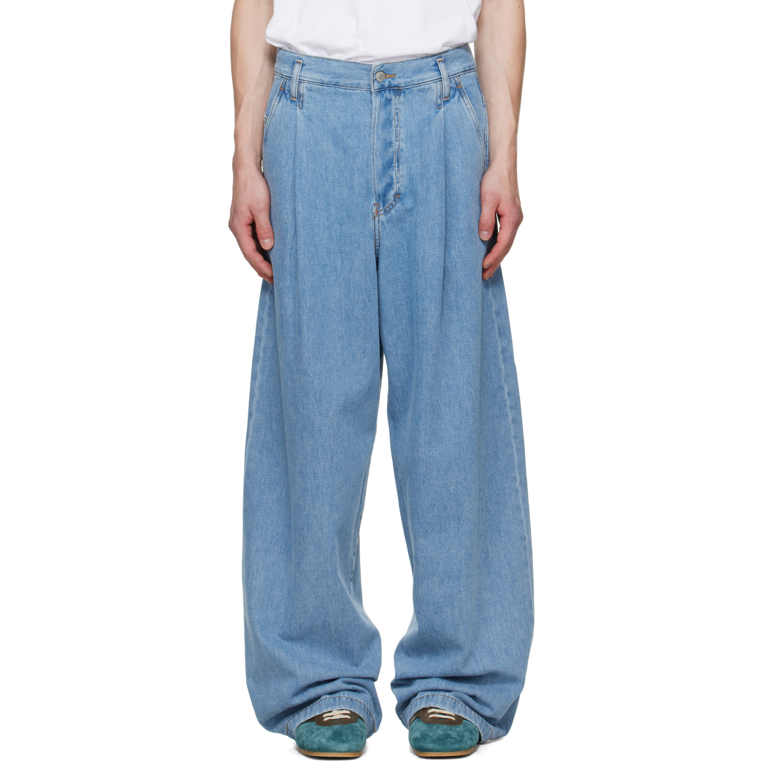 Dries Van Noten Blue Pleated Jeans