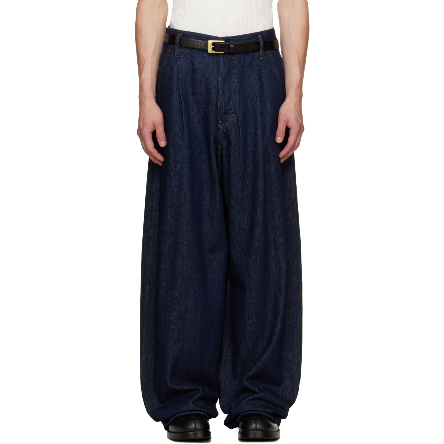 Dries Van Noten Navy Pleated Jeans
