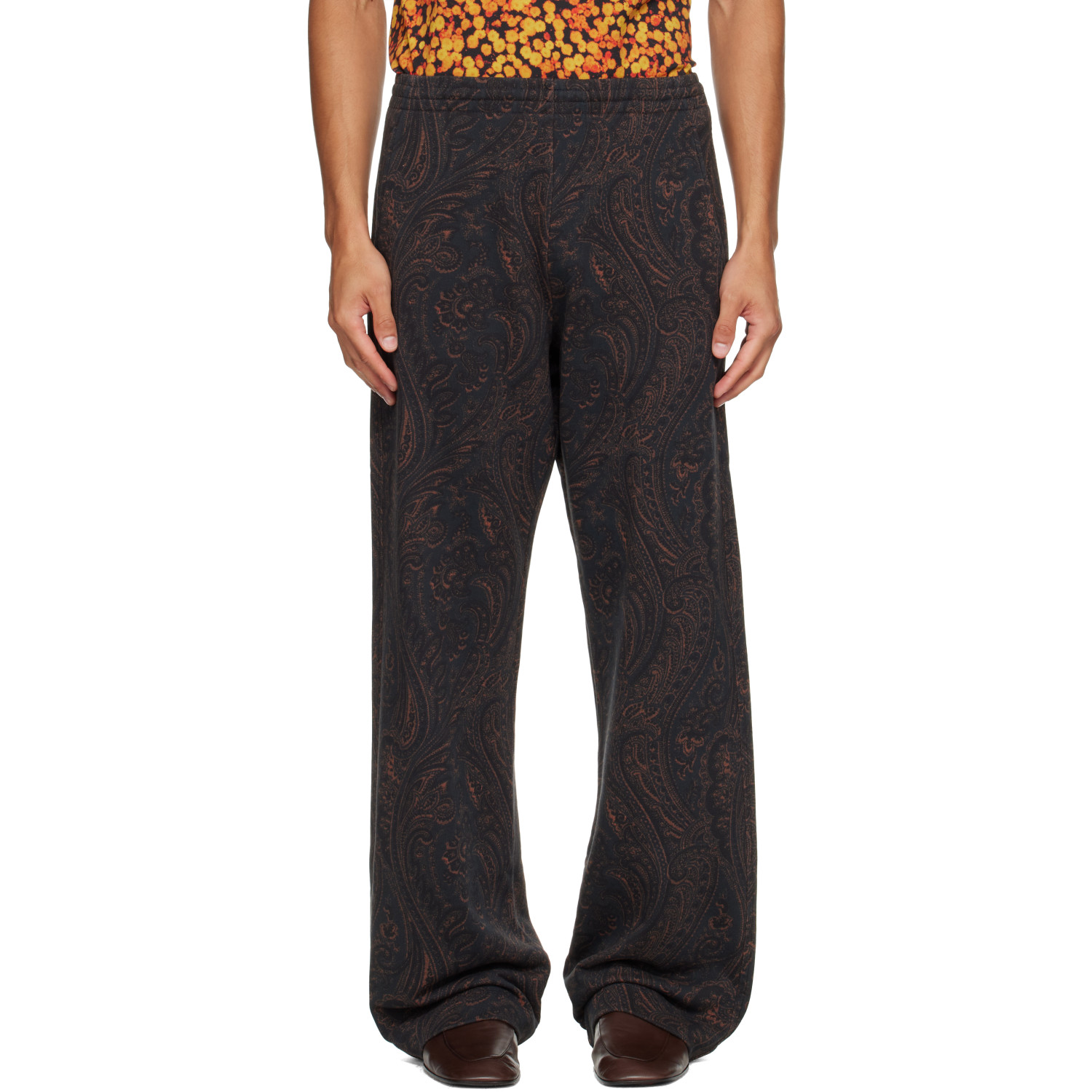 Dries Van Noten Black & Brown Printed Sweatpants