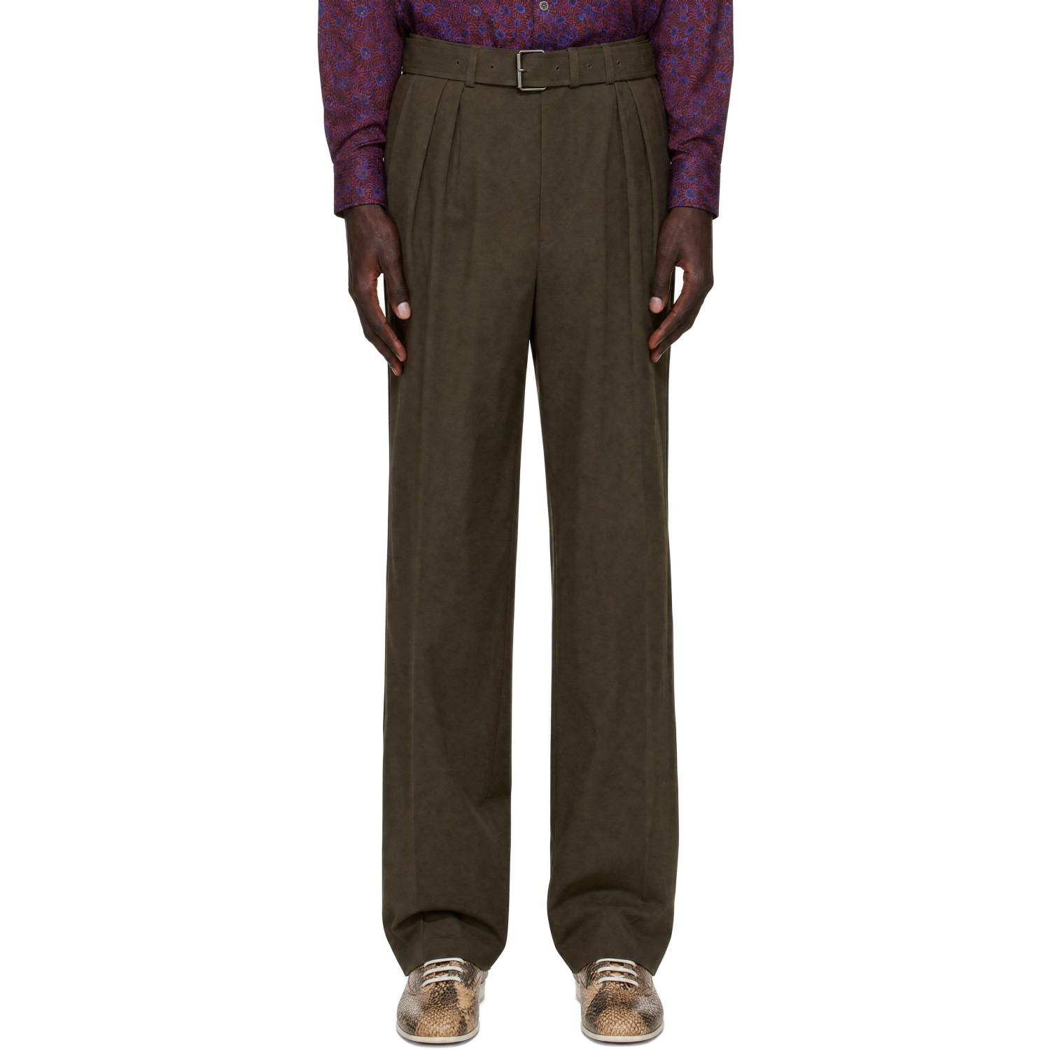 Dries Van Noten Brown Pleated Belted Trousers