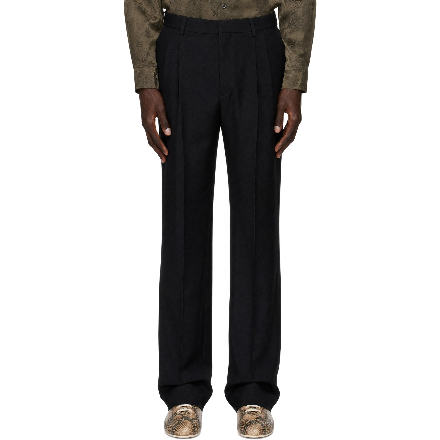 Dries Van Noten Black Pleated Wool Trousers