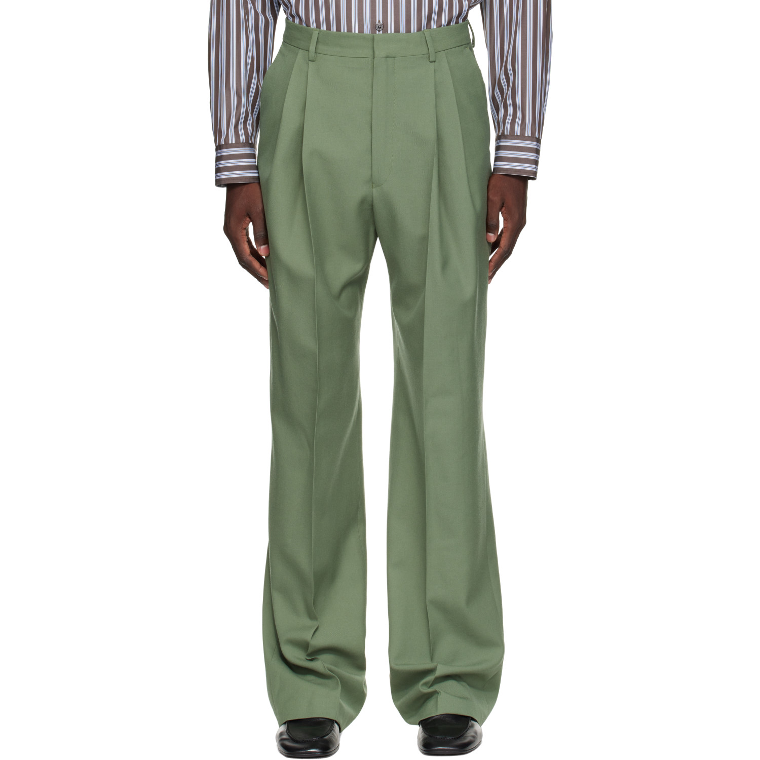 Dries Van Noten Green Straight-Leg Wool Trousers