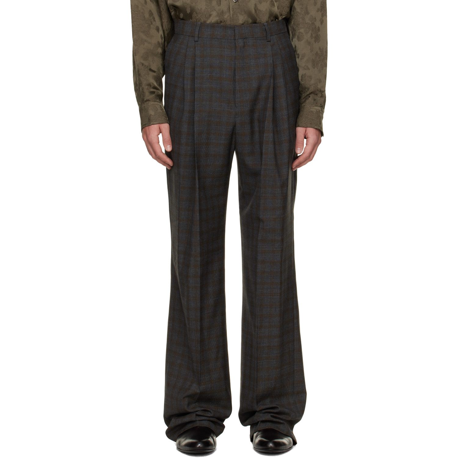 Dries Van Noten Gray Long Straight-Leg Wool Trousers