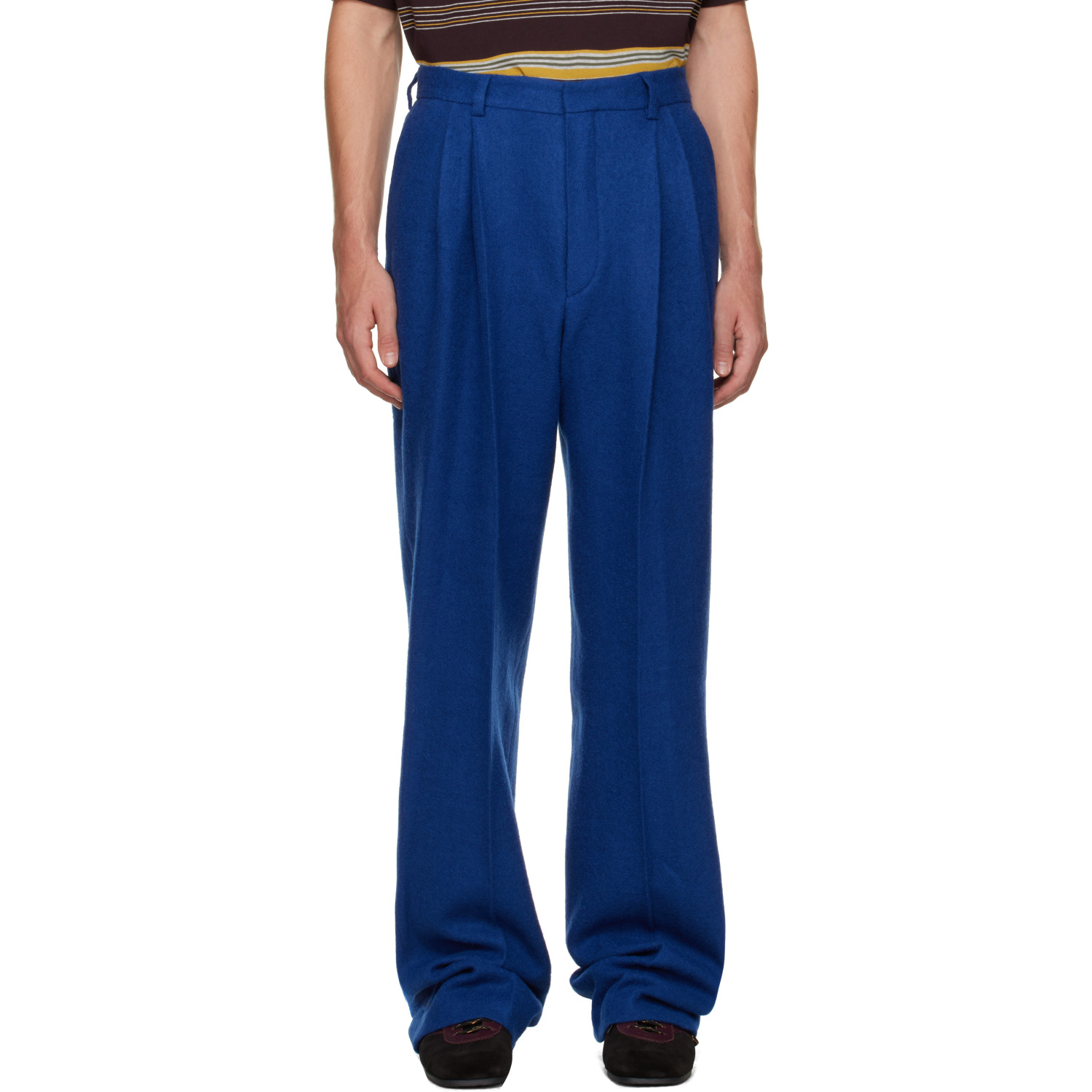 Dries Van Noten Blue Pleated Wool Trousers