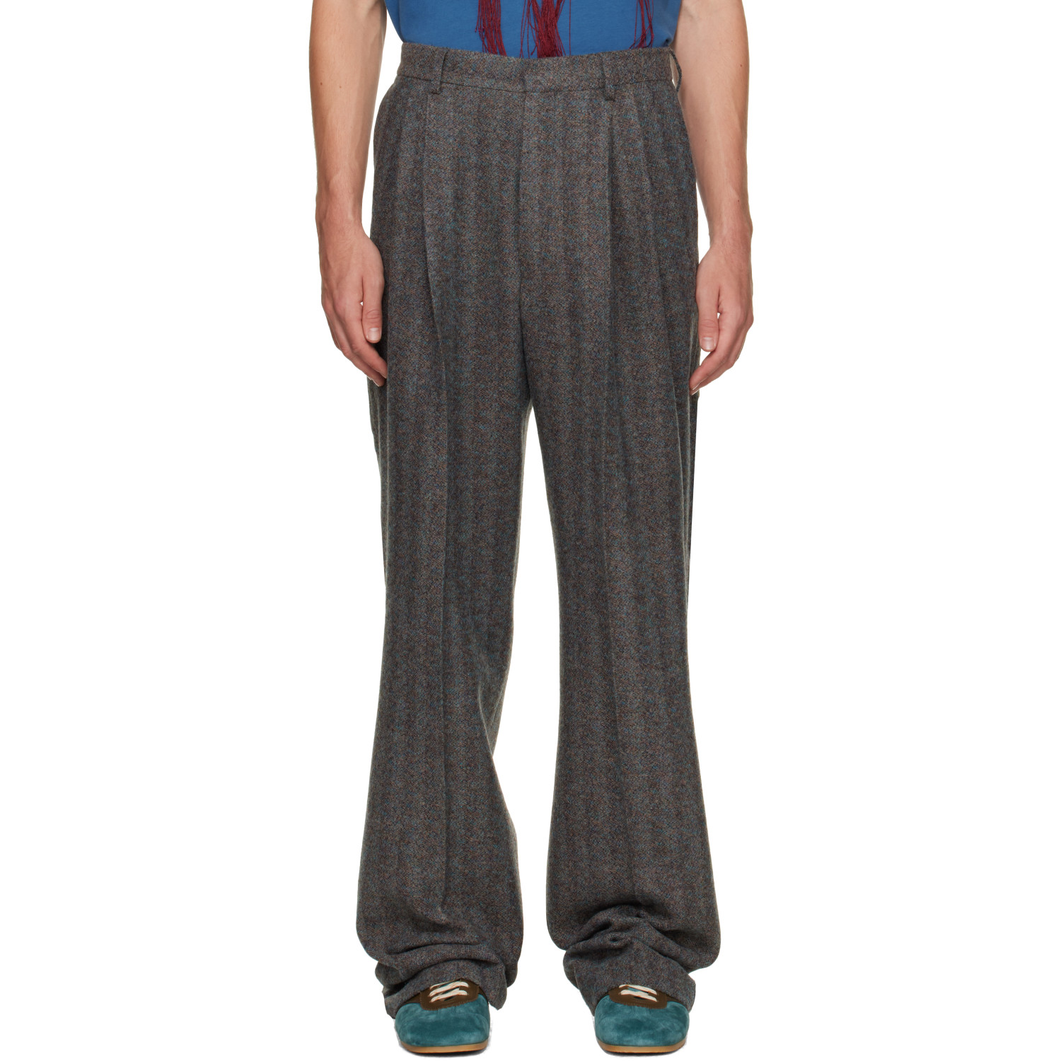 Dries Van Noten Gray Straight-Leg Wool Trousers
