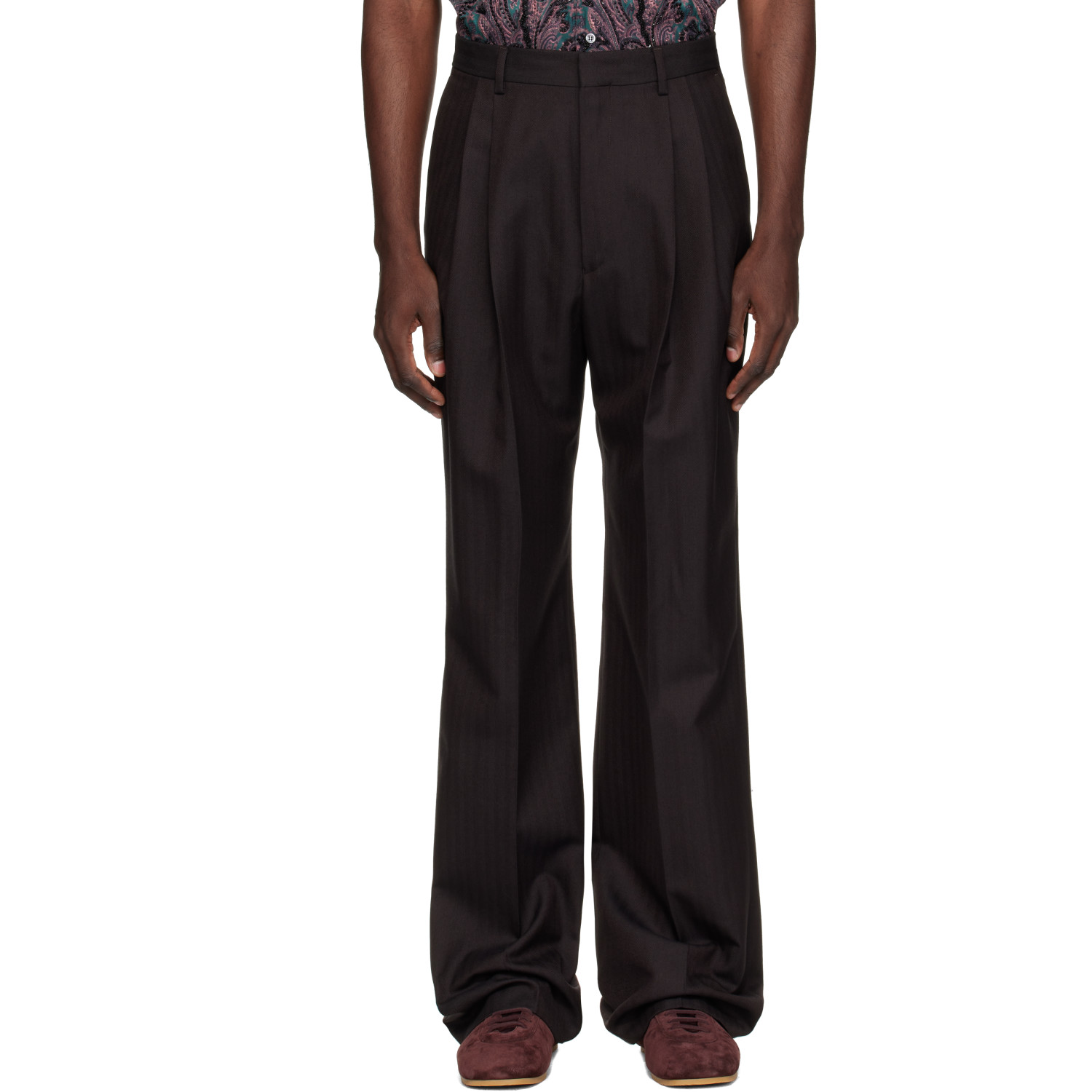 Dries Van Noten Brown Straight-Leg Wool Trousers