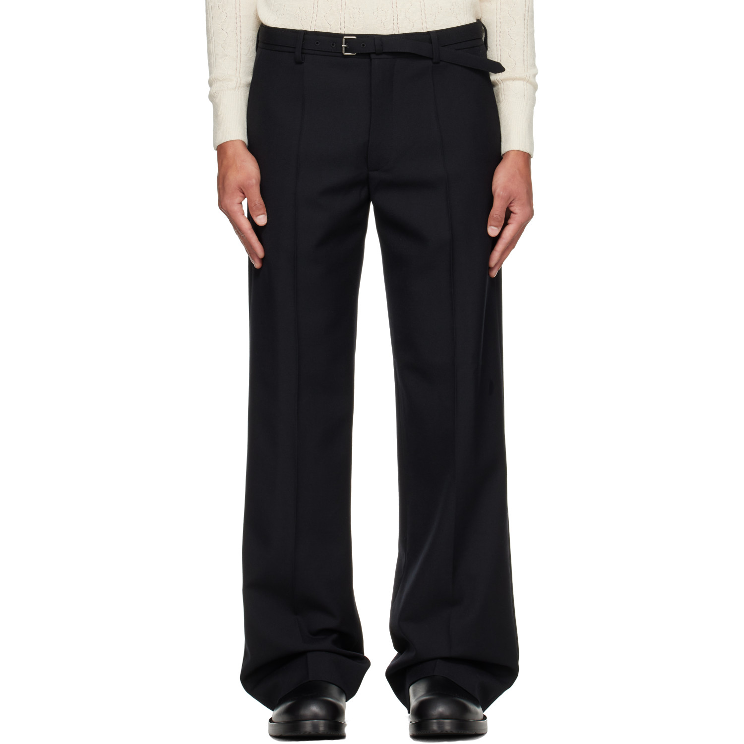Dries Van Noten Black Belted Wool Trousers