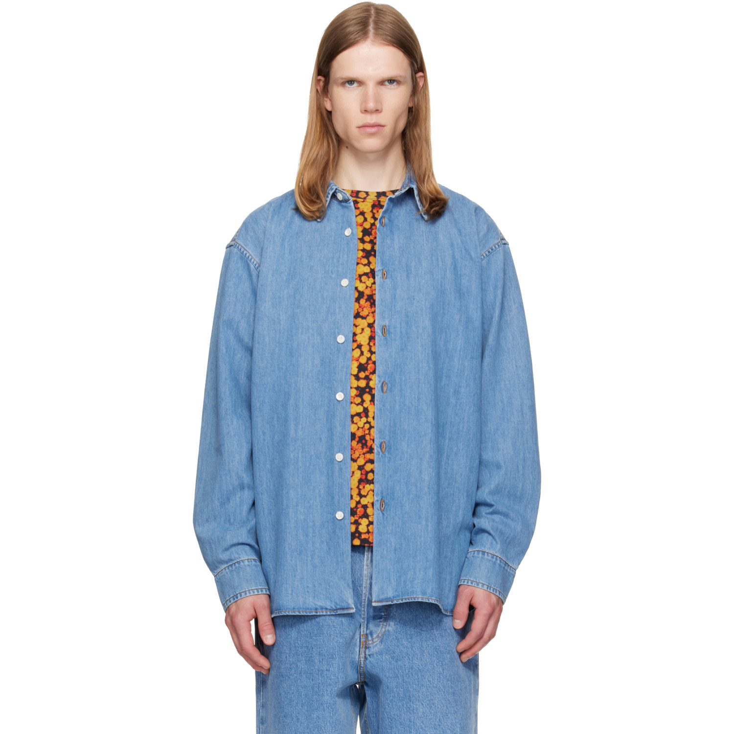 Dries Van Noten Blue Loose Denim Shirt