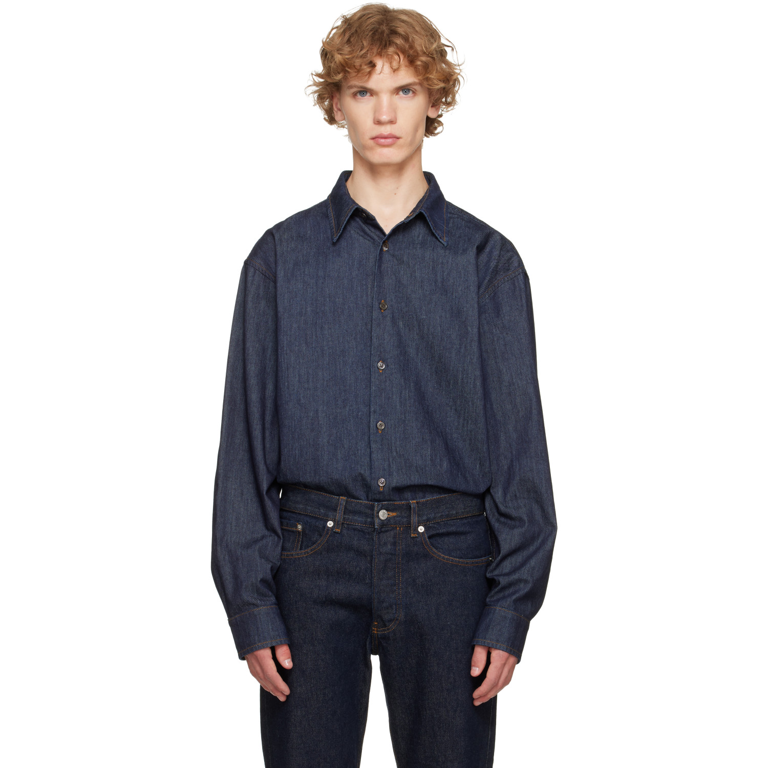 Dries Van Noten Blue Loose Denim Shirt