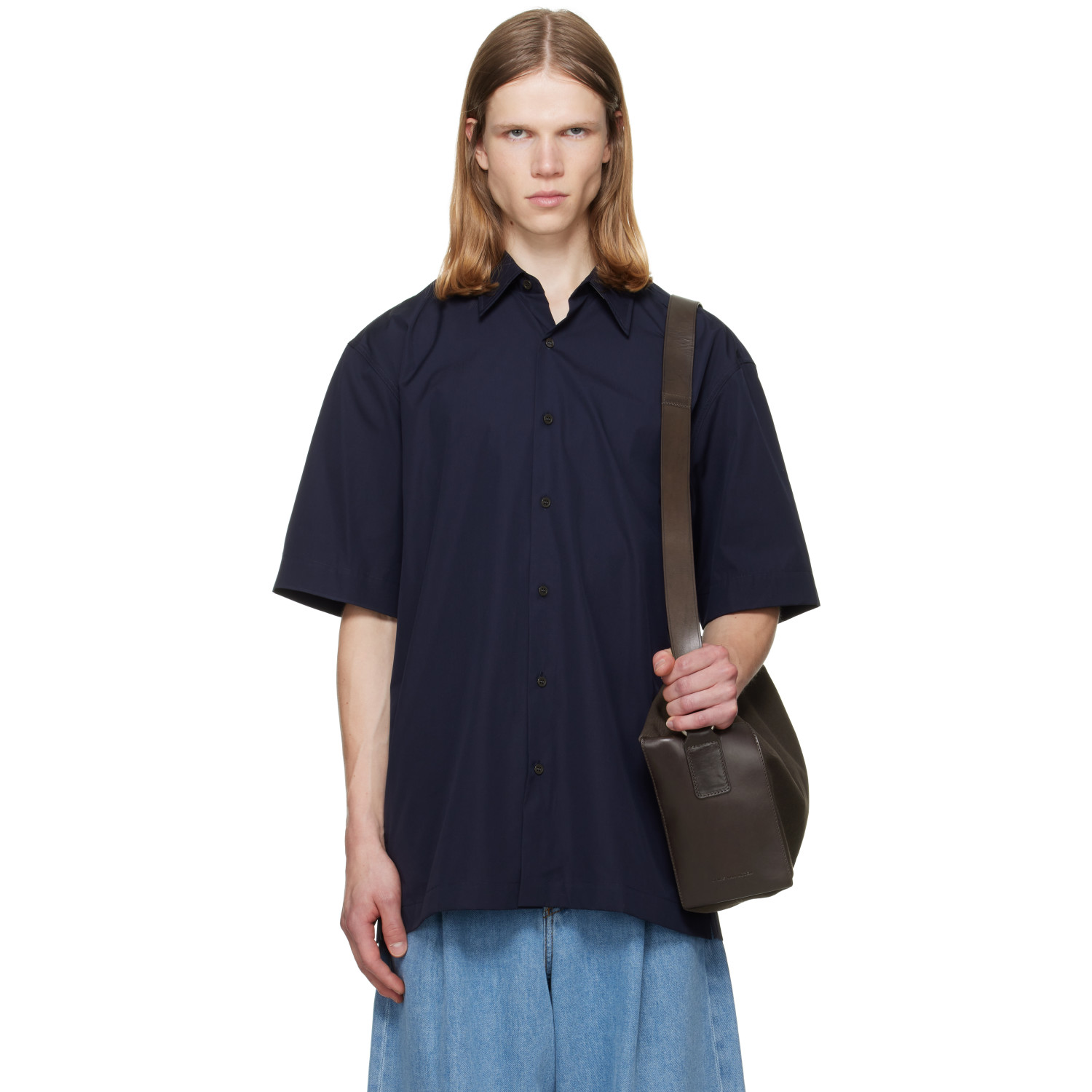 Dries Van Noten Navy Short Sleeve Cotton Shirt