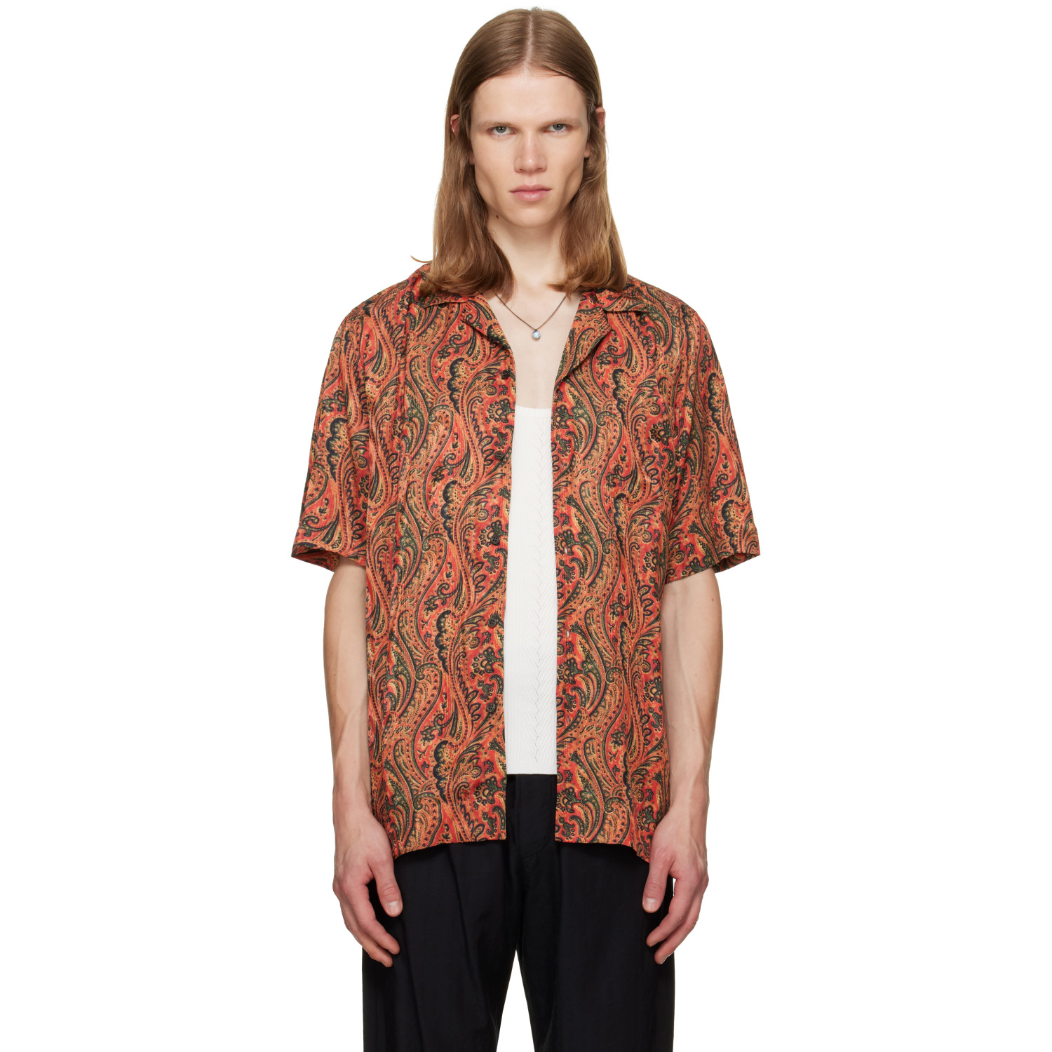 Dries Van Noten Orange Boxy Jacquard Shirt