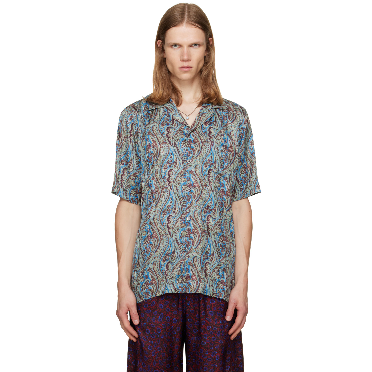 Dries Van Noten Blue Boxy Jacquard Shirt