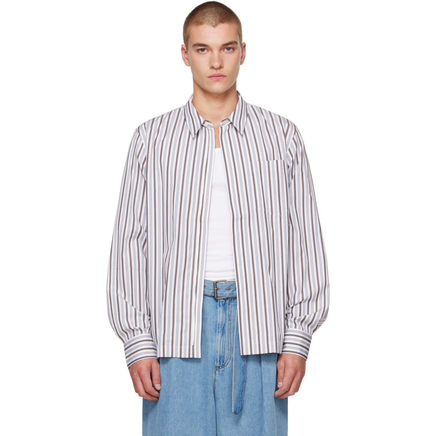 Dries Van Noten White Cotton Zip Shirt