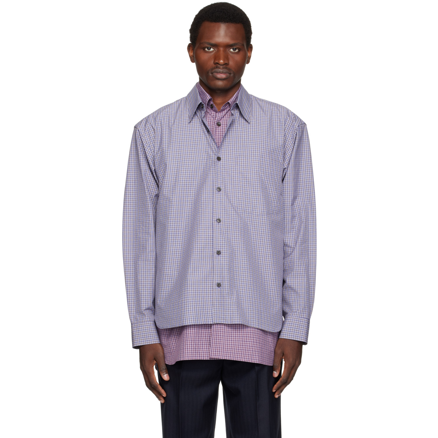 Dries Van Noten Blue Double-Layer Cotton Shirt