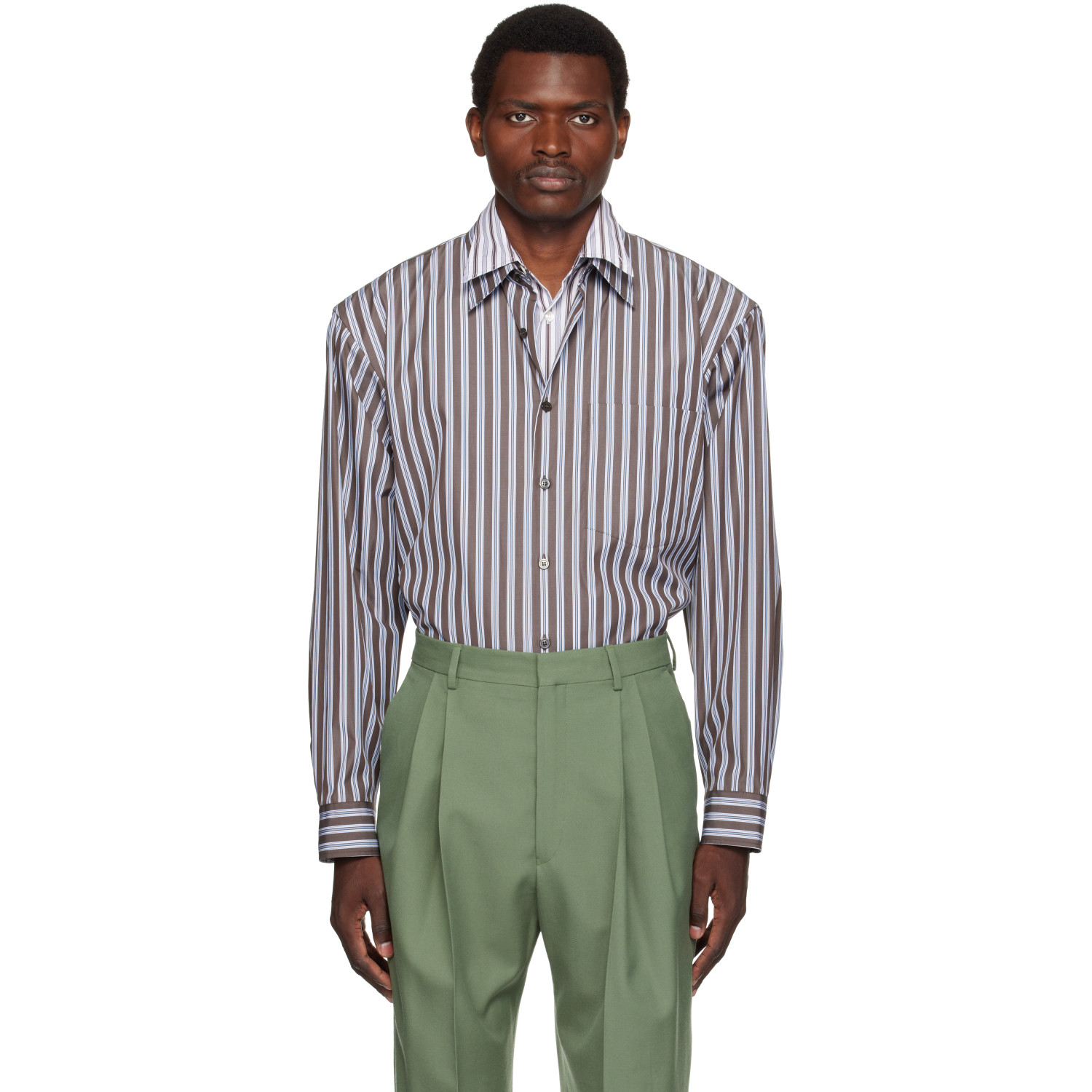 Dries Van Noten Brown Double-Layer Cotton Shirt