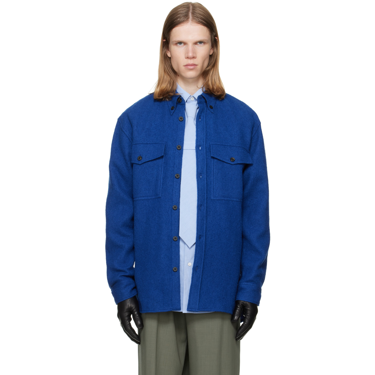 Dries Van Noten Blue Wool Overshirt
