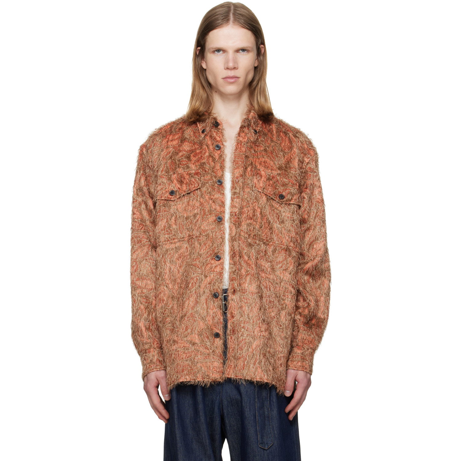 Dries Van Noten Orange Loose Shag Shirt