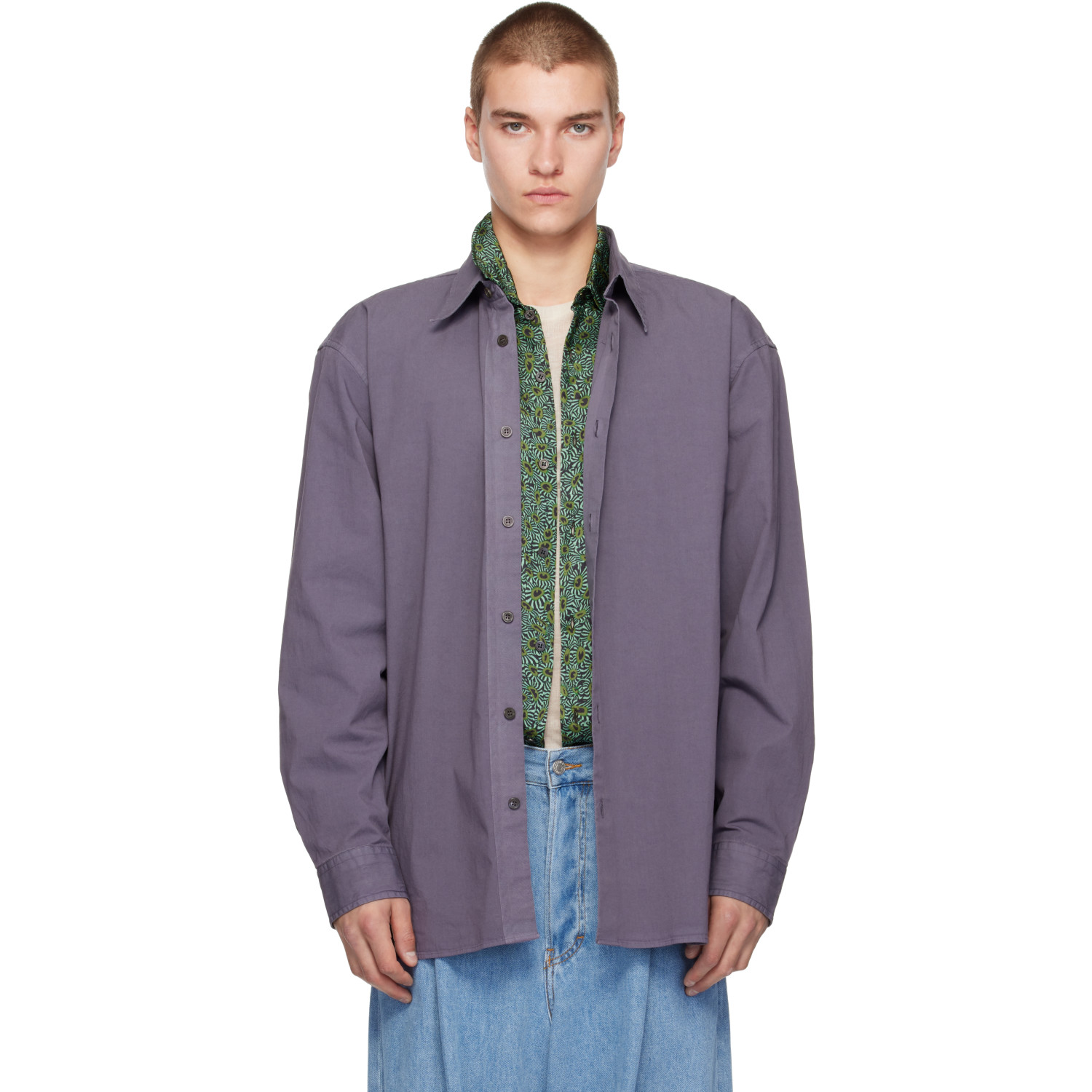 Dries Van Noten Purple Cotton Poplin Shirt
