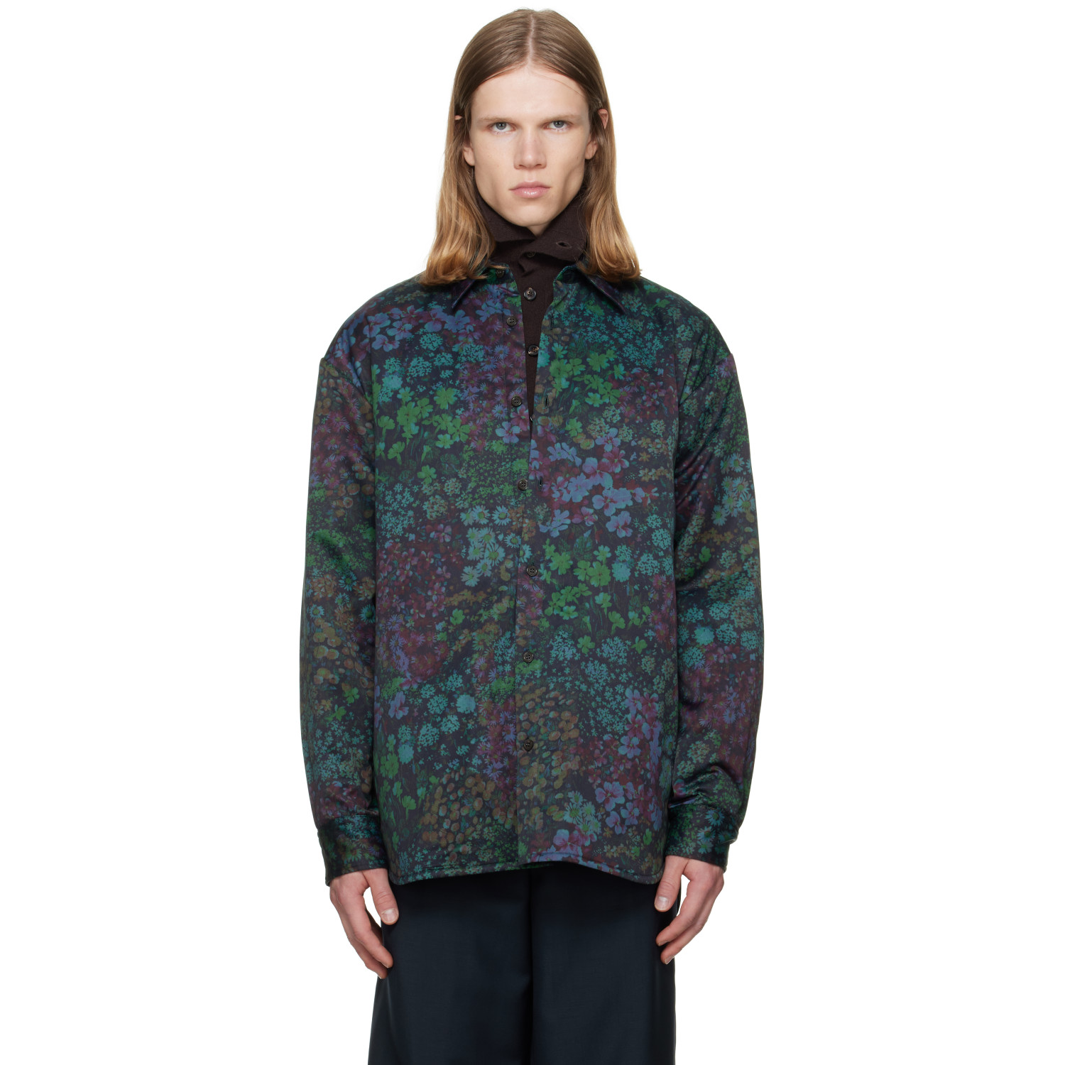 Dries Van Noten Green Padded Floral Overshirt