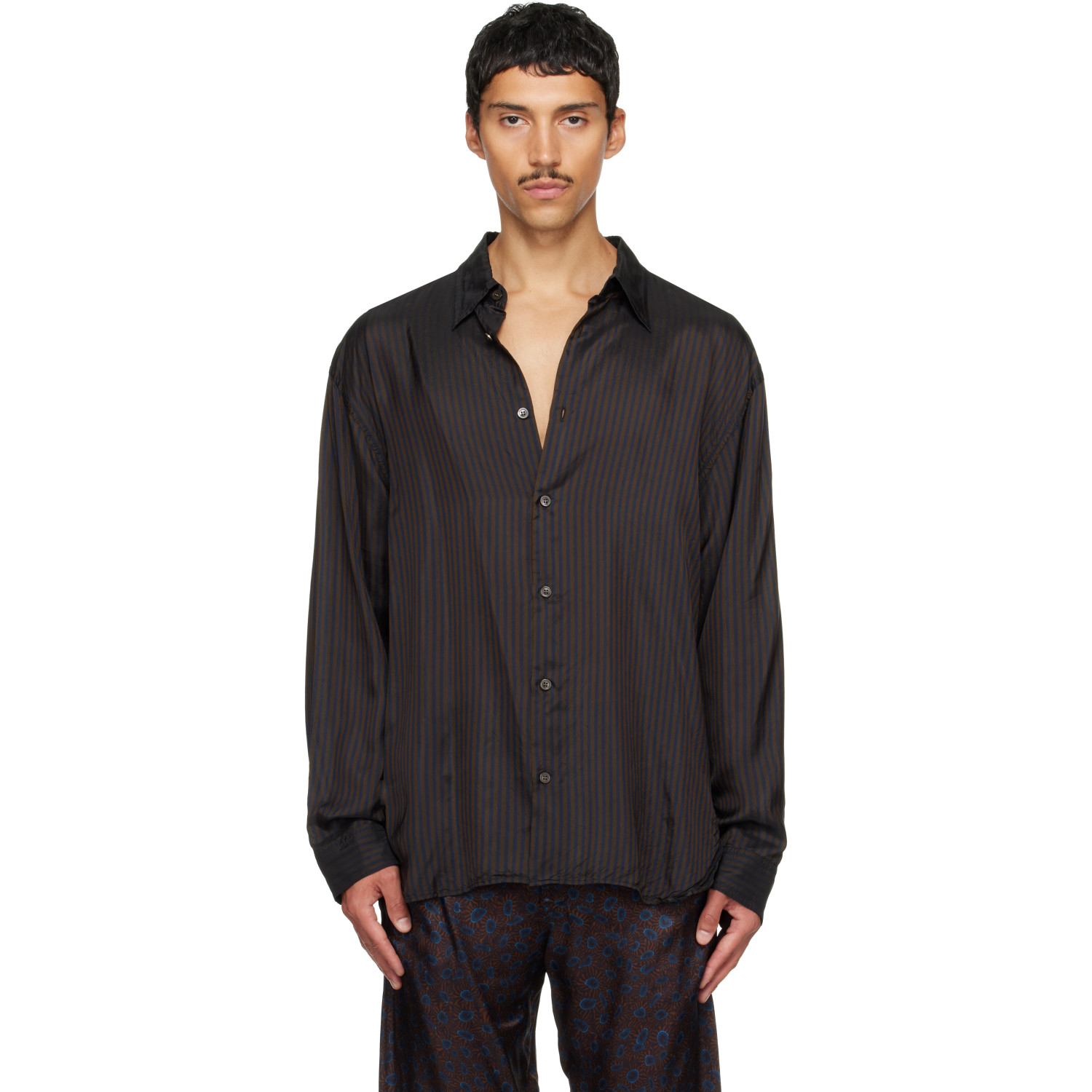 Dries Van Noten Brown Stripe Shirt